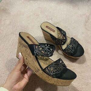 UNIONBAY Black and Tan Rhinestone Wedges